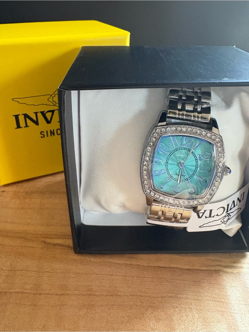 Invicta Silver Watch with Crystals and Iridescent Tiffany Blue Dial 69364